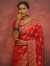 Banarasee Semi Georgette Saree With Resham Buta Design & Border-Red