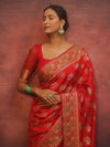 Banarasee Semi Georgette Saree With Resham Buta Design & Border-Red