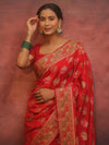 Banarasee Semi Georgette Saree With Resham Buta Design & Border-Red