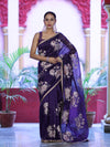 Banarasee Handloom Chanderi Cotton Saree With Applique Work & Lace-Violet