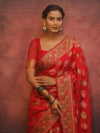 Banarasee Semi Georgette Saree With Resham Buta Design & Border-Red