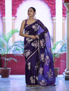 Banarasee Handloom Chanderi Cotton Saree With Applique Work & Lace-Violet
