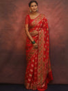 Banarasee Semi Georgette Saree With Resham Buta Design & Border-Red