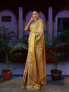 Banarasee Handwoven Tissue Saree With Zari Weaving Design & Lace-Golden Yellow