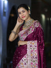 Banarasee Handloom Mashru Silk Saree With Buti Design Meenadar Border & Pallu-Wine