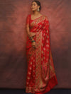 Banarasee Semi Georgette Saree With Resham Buta Design & Border-Red