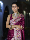 Banarasee Handloom Mashru Silk Saree With Buti Design Meenadar Border & Pallu-Wine