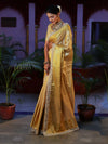 Banarasee Handwoven Tissue Saree With Zari Weaving Design & Lace-Golden Yellow