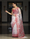 Banarasee Handloom Organza Mix Saree With Resham & Zari Work-White & Maroon