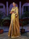 Banarasee Handwoven Tissue Saree With Zari Weaving Design & Lace-Golden Yellow