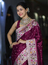 Banarasee Handloom Mashru Silk Saree With Buti Design Meenadar Border & Pallu-Wine