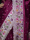 Banarasee Handloom Mashru Silk Saree With Buti Design Meenadar Border & Pallu-Wine