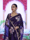 Banarasee Handloom Chanderi Cotton Saree With Applique Work & Lace-Violet