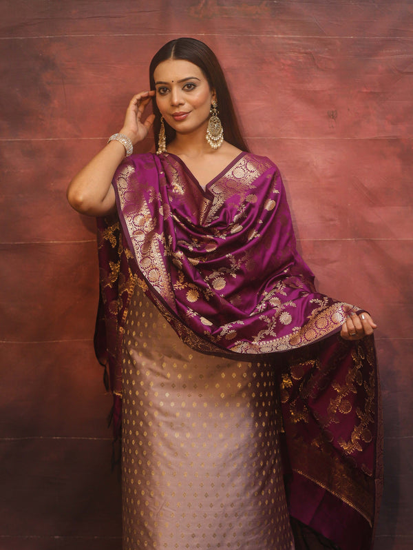 Banarasee Semi-Silk Salwar Kameez Fabric With Contrast Dupatta Set-Violet