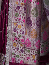 Banarasee Handloom Mashru Silk Saree With Buti Design Meenadar Border & Pallu-Wine