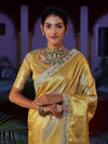 Banarasee Handwoven Tissue Saree With Zari Weaving Design & Lace-Golden Yellow