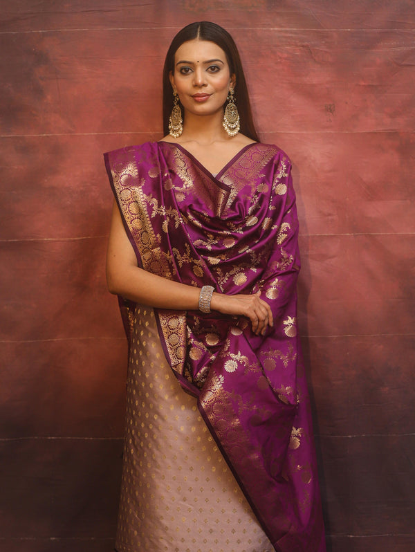 Banarasee Semi-Silk Salwar Kameez Fabric With Contrast Dupatta Set-Violet