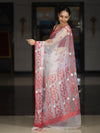 Banarasee Handloom Organza Mix Saree With Resham & Zari Work-White & Maroon