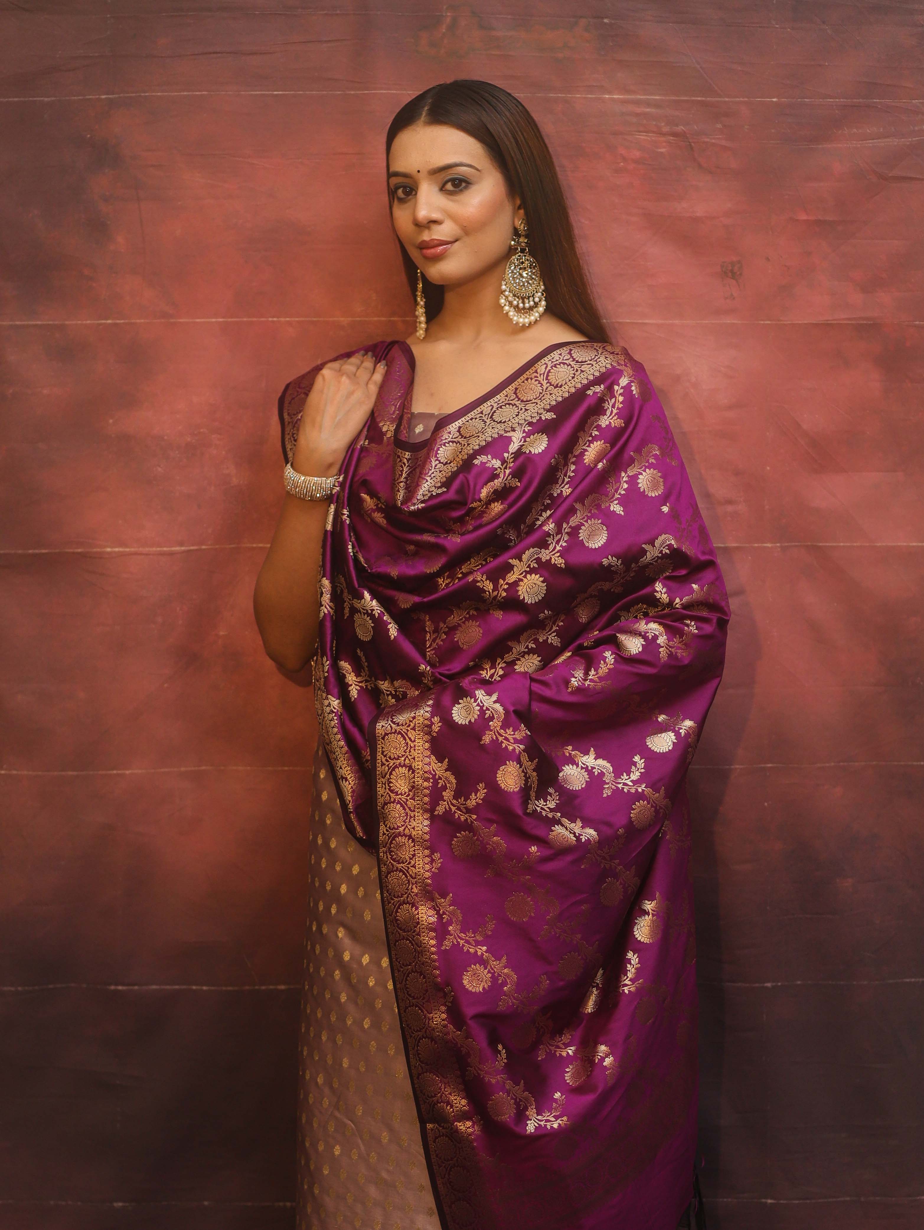 Banarasee Semi-Silk Salwar Kameez Fabric With Contrast Dupatta Set-Violet