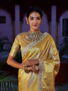 Banarasee Handwoven Tissue Saree With Zari Weaving Design & Lace-Golden Yellow