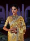 Banarasee Handwoven Tissue Saree With Zari Weaving Design & Lace-Golden Yellow