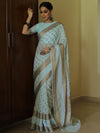 Banarasee Handwoven Semi Silk Saree With Antique Zari Design-Pastel Blue