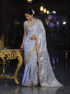 Banarasee Handloom Semi Silk Saree With Silver Zari Work Border & Lace-Light Blue
