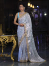 Banarasee Handloom Semi Silk Saree With Silver Zari Work Border & Lace-Light Blue