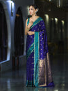 Banarasee Handloom Semi Silk Saree With Buti Design & Contrast Border-Violet & Green