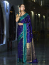 Banarasee Handloom Semi Silk Saree With Buti Design & Contrast Border-Violet & Green