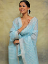 Banarasee Chanderi Cotton Salwar Kameez Fabric With Embroidery Work-Blue