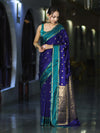 Banarasee Handloom Semi Silk Saree With Buti Design & Contrast Border-Violet & Green