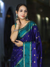 Banarasee Handloom Semi Silk Saree With Buti Design & Contrast Border-Violet & Green