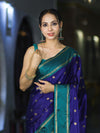 Banarasee Handloom Semi Silk Saree With Buti Design & Contrast Border-Violet & Green