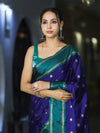 Banarasee Handloom Semi Silk Saree With Buti Design & Contrast Border-Violet & Green