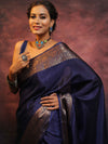 Banarasee Handwoven Semi Silk Plain Saree With Zari Border-Blue
