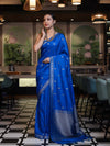 Banarasee Handloom Semi Silk Saree With Sona Rupa Zari Work & Border-Cobalt Blue