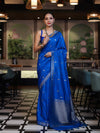 Banarasee Handloom Semi Silk Saree With Sona Rupa Zari Work & Border-Cobalt Blue