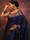 Banarasee Handwoven Semi Silk Plain Saree With Zari Border-Blue