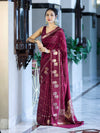 Banarasee Handloom Semi Dupion Silk Saree With Sona Rupa Zari Buti Design & Border-Burgundy