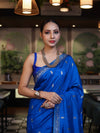 Banarasee Handloom Semi Silk Saree With Sona Rupa Zari Work & Border-Cobalt Blue
