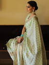 Banarasee Handwoven Semi Silk Saree With Antique Zari Design-Pastel Green