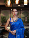 Banarasee Handloom Semi Silk Saree With Sona Rupa Zari Work & Border-Cobalt Blue