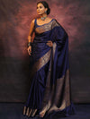 Banarasee Handwoven Semi Silk Plain Saree With Zari Border-Blue