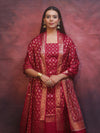 Banarasee Semi-Silk Zari Design Salwar Kameez Fabric With Dupatta Set-Maroon
