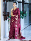 Banarasee Handloom Semi Dupion Silk Saree With Sona Rupa Zari Buti Design & Border-Burgundy