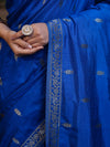 Banarasee Handloom Semi Silk Saree With Sona Rupa Zari Work & Border-Cobalt Blue