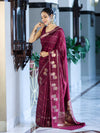 Banarasee Handloom Semi Dupion Silk Saree With Sona Rupa Zari Buti Design & Border-Burgundy