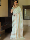 Banarasee Handwoven Semi Silk Saree With Antique Zari Design-Pastel Green