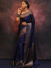 Banarasee Handwoven Semi Silk Plain Saree With Zari Border-Blue